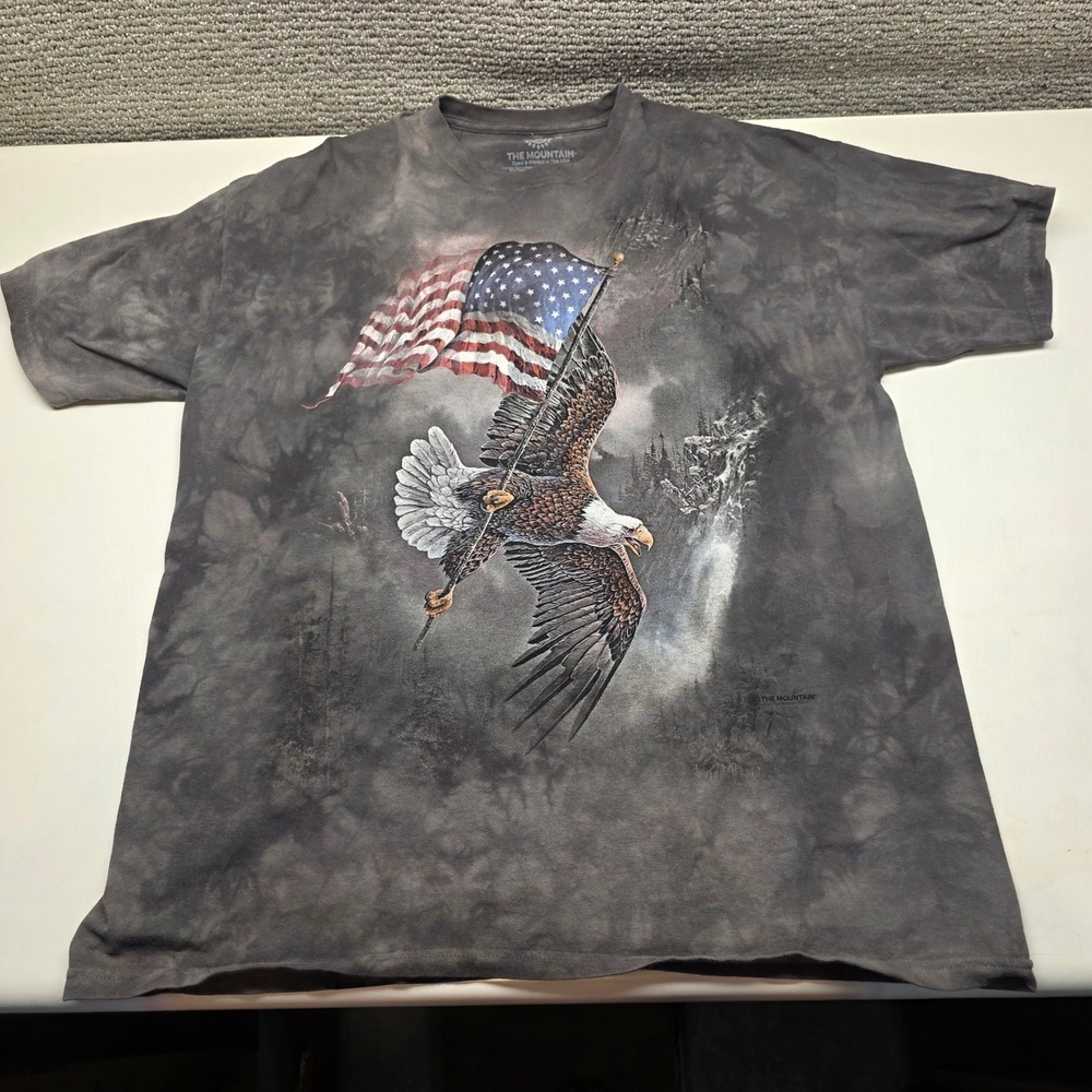 The Mountain Mens XL Eagle American Flag Tie Dye T-Shirt Grey Ted Blaylock‎ 2017